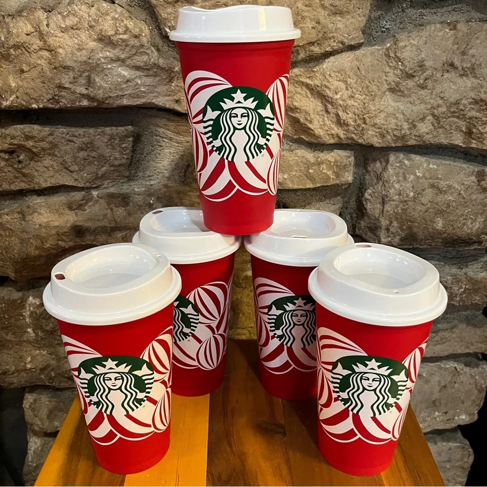 NWT HOLIDAY 2024 Starbucks Festive Red Cups White Lids Set of 5 RED CUP DAY 2024